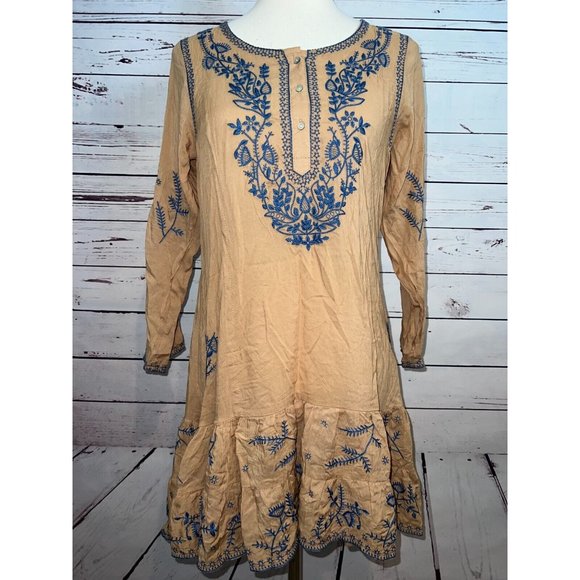 NWT Urban Mangoz‎ Dress Medium Bohemian Boho Hippie Beige Embroidered Sheer - Picture 2 of 9